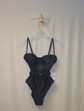 SOLID & STRIPED Black One-Piece Swimsuit with Belted Waist